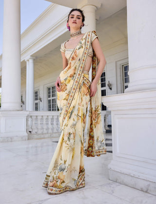 Frida ecru draped sari and blouse