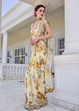 Frida ecru draped sari and blouse