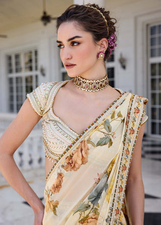 Frida ecru draped sari and blouse
