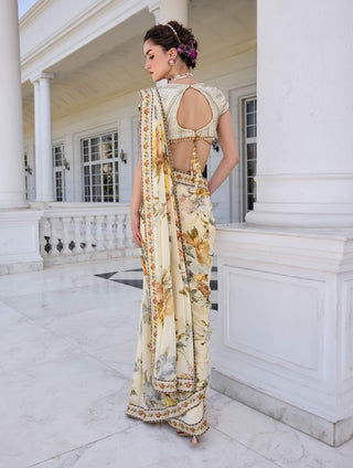 Frida ecru draped sari and blouse