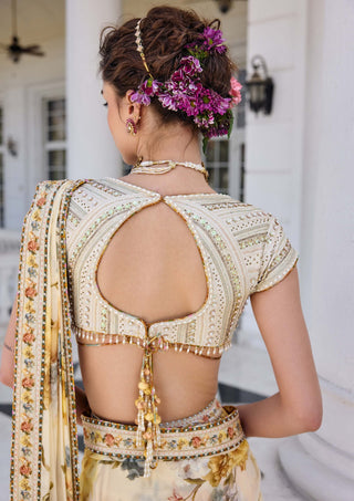 Frida ecru draped sari and blouse