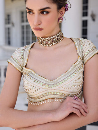 Frida ecru draped sari and blouse