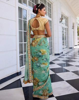 Frida rama green draped sari and blouse