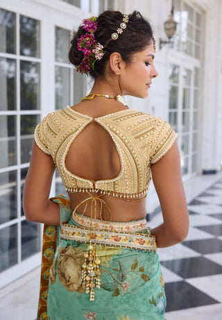 Frida rama green draped sari and blouse