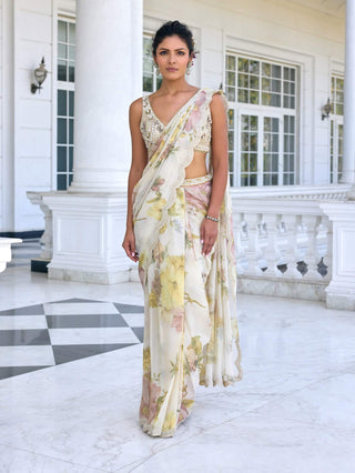 Lisa ecru draped sari and blouse