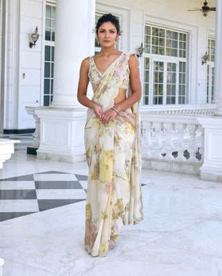 Lisa ecru draped sari and blouse