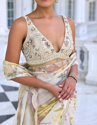 Lisa ecru draped sari and blouse