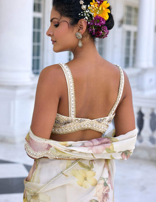 Lisa ecru draped sari and blouse