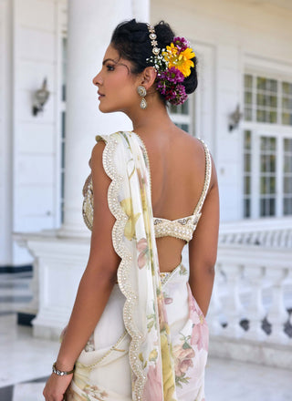 Lisa ecru draped sari and blouse