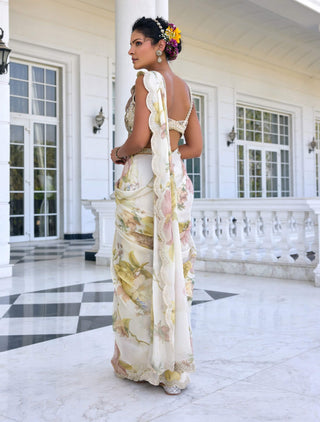 Lisa ecru draped sari and blouse