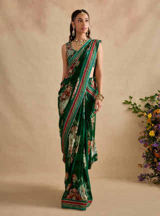 Aashna emerald green draped sari with blouse