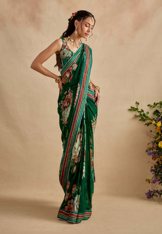 Aashna emerald green draped sari with blouse
