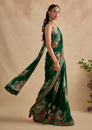 Aashna emerald green draped sari with blouse