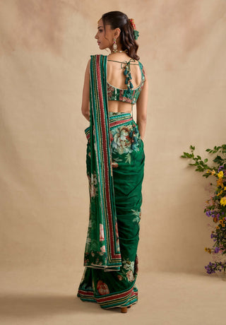 Aashna emerald green draped sari with blouse