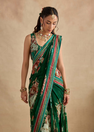 Aashna emerald green draped sari with blouse