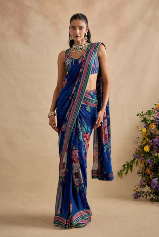 Aashna royal blue draped sari with blouse