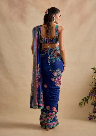Aashna royal blue draped sari with blouse