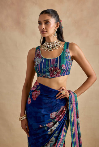Aashna royal blue draped sari with blouse