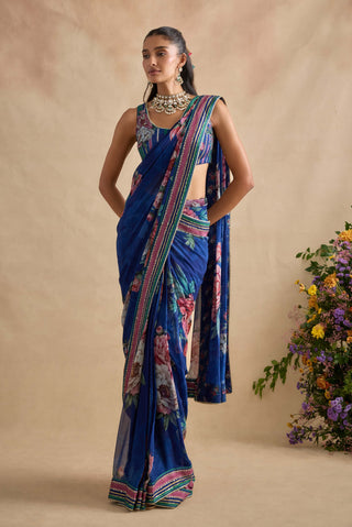 Aashna royal blue draped sari with blouse