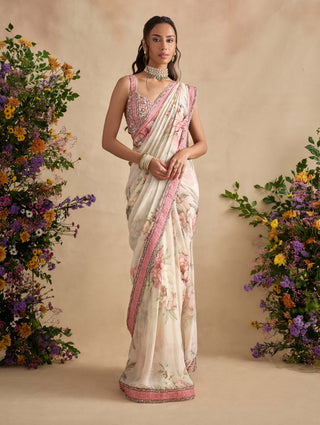Yuvika powder pink and ivory sari and blouse