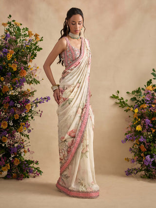 Yuvika powder pink and ivory sari and blouse