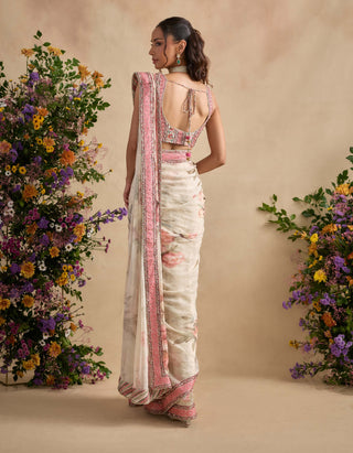 Yuvika powder pink and ivory sari and blouse