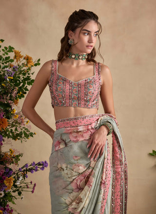 Jiveeka soft mint sari and blouse