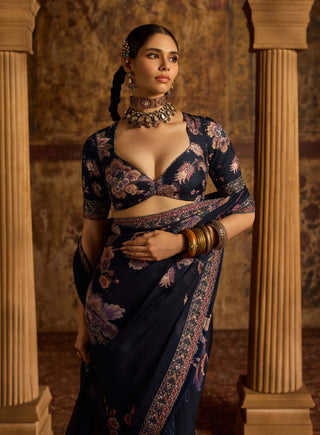 Sayna midnight blue sari with blouse
