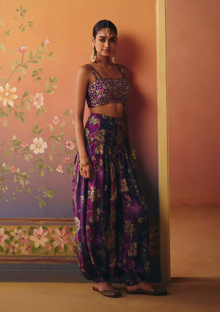 Saanjh purple crop top with harem pants