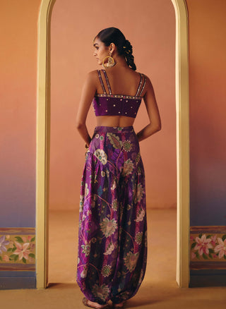 Saanjh purple crop top with harem pants