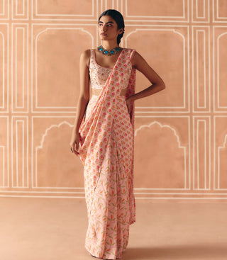 Blush pink pre-draped sari and blouse