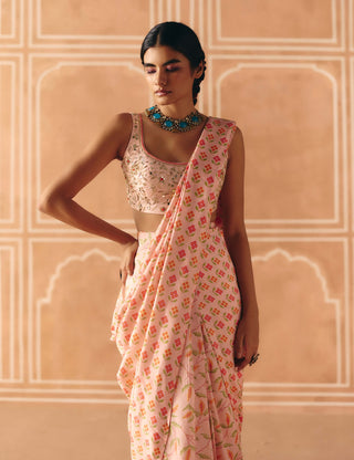 Blush pink pre-draped sari and blouse