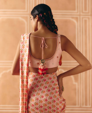 Blush pink pre-draped sari and blouse