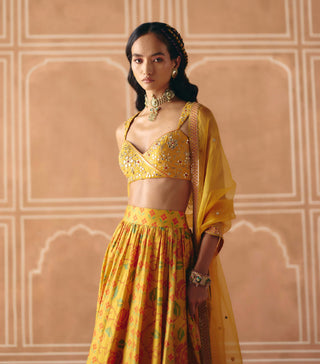 Marigold yellow gathered lehenga set