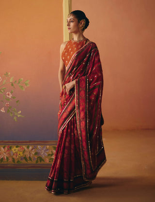 Meher rust printed sari with blouse