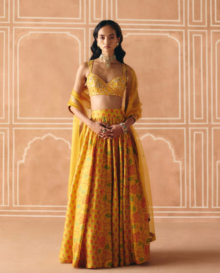 Marigold yellow gathered lehenga set