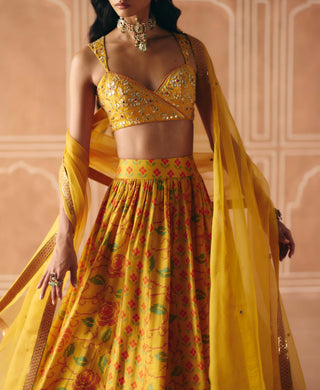 Marigold yellow gathered lehenga set