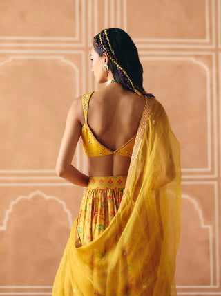 Marigold yellow gathered lehenga set