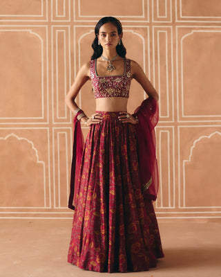 Berry plum gathered lehenga set