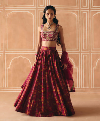 Berry plum gathered lehenga set