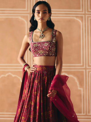 Berry plum gathered lehenga set