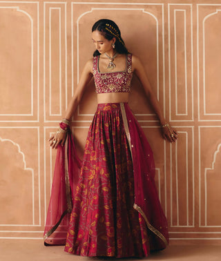 Berry plum gathered lehenga set