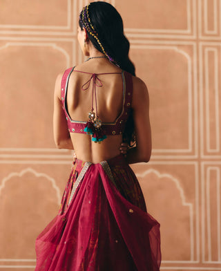 Berry plum gathered lehenga set