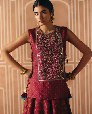Berry plum cropped lehenga set