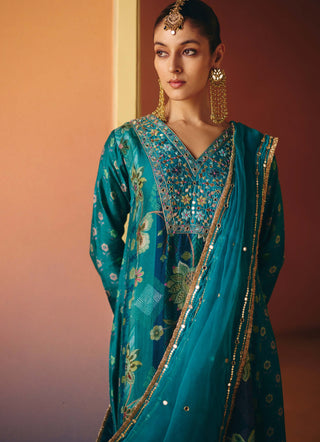 Mahi blue printed kurta set