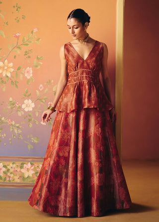 Meher rust lehenga with peplum top