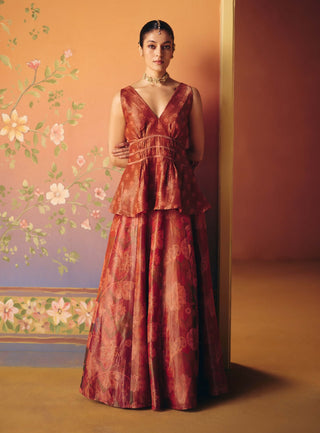 Meher rust lehenga with peplum top