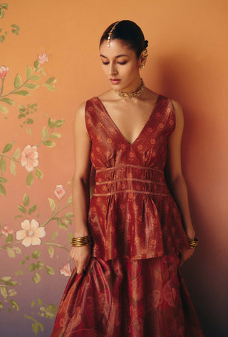 Meher rust lehenga with peplum top