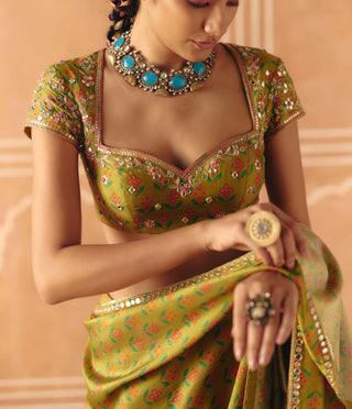 Parrot green sari and blouse