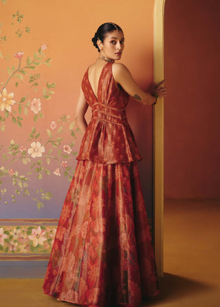 Meher rust lehenga with peplum top